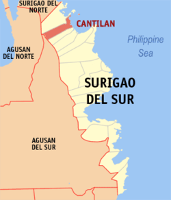 Map of Surigao del Sur with Cantilan highlighted