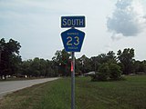 State-installed marker for Rapides Parish Road 23, on the exit from I-49