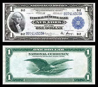 $1 FRBN (1918) depicting George Washington. FRB New York.