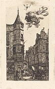 Tourelle, Rue de l'École de Médecine, 22, Paris (House with a Turret, No. 22, Street of the School of Medecine, Paris), 1861. The figures in the sky were added in later states.