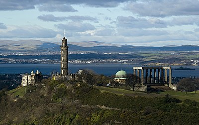 View of Calton Hill with its many monuments as seen from the Salisbury Crags