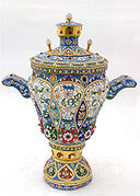 俄罗斯银和搪瓷茶壶，19世纪晚期