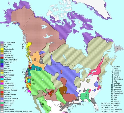 Distribution of North American language families north of Mexico