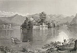 Engraving of the Jag Mandir palace, 1829