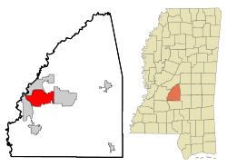 珀尔在兰金县及密西西比州的位置（以红色标示）