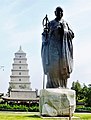 Statue of Xuanzang in front of Giant Wild Goose Pagoda, Xi'an