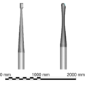 The head and neck of the attack (left) and observation periscopes seen side by side.