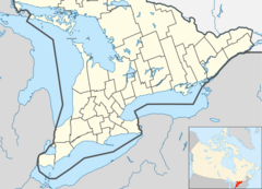 Map that shows the location of Whitby in Ontario.