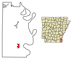 Location of Eudora in Chicot County, Arkansas.