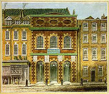 18th-century painting of the King's Theatre, London, and adjacent buildings