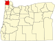 State map highlighting Clatsop County