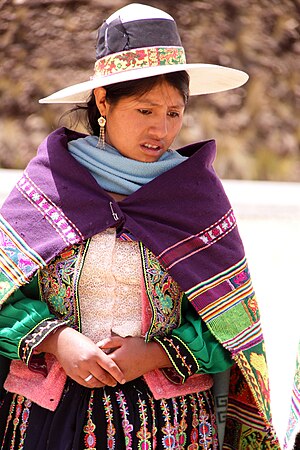 Quechua woman near Cochabamba, Bolivia, wearing a lliklla