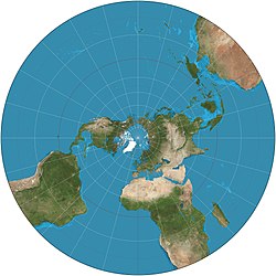 Stereographic projection of the world north of 30°S. 15° graticule.