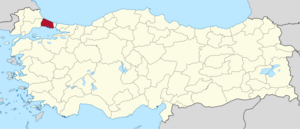 Istanbul (III) highlighted in red on a beige political map of Turkeym