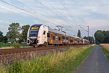 Two RRX Siemens Desiro HC trainsets operate in the morning near Haldern as RE5 to Koblenz.
