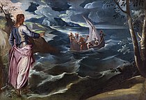 丁托列托的《基督平静加利利海》，117.1 × 169.2cm，约作于1575-1580年，来自山缪·亨利·卡瑞斯的收藏。[33]