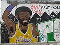 A graffiti art depiction of Kareem Abdul Jabbar as a Los Angeles Laker on the East Side Gallery of the Berlin Wall (2008)
