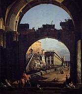 贝纳多·贝洛托的《国会大厦与怪现象（义大利语：Capriccio con Campidoglio）》，116 × 131cm，约作于1742年，1835年始藏。[41]