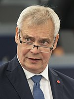 Antti Rinne giving a speech in the European Parliament in July 2019