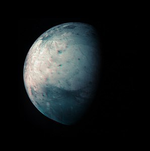 Infrared image of Ganymede taken during the Juno flyby in July 2021. Image Credits: A. Mura -Juno/JIRAM – ASI/INAF/JPL-Caltech/SwRI [118]