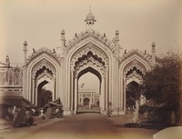 Rumi Darwaza, the gateway to Husainabad Imambara in Lucknow in India, around 1860.