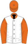 White, orange collar, sleeves and cap