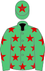 Emerald green, red stars, red star on cap