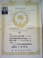 January 1, 1970 - Wado Ryu - Mr. Heisner's Second Degree Black Belt Certificate - signed by Shihan Hironori Otsuka and Cecil T. Patterson