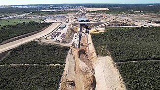 A drone shot of a sandy construction site