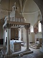Altar, ciborium, and cathedra
