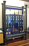 The display case in the lobby of the Walt Disney Family Museum, in San Francisco, displays many of the Academy Awards that Walt Disney won or received. The distinctive, special award which he received for Snow White and the Seven Dwarfs, is at the bottom.