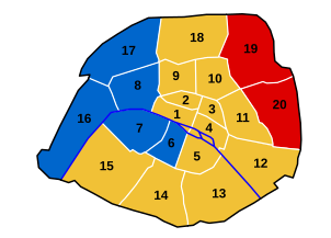 First-place candidate in the arrondissements of Paris