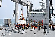 Gaganyaan TV-D1 capsule successfully secured on deck of INS Shakti (A57)