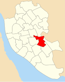 A map of the 2004 arrangement of Liverpool City Council wards, Childwall ward is highlighted