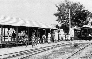 临时电动列车驶入木曾川港站（1922年）