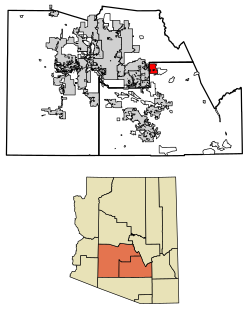 Location in Pinal and Maricopa counties, Arizona