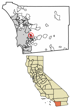 Location of Eucalyptus Hills in San Diego County, California.