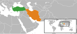 Map indicating locations of Turkey and Iran
