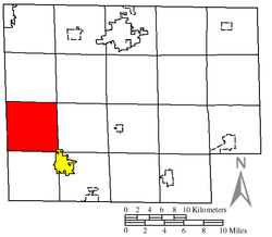 Location of Norwich Township (red) in Huron County, next to the city of Willard (yellow)