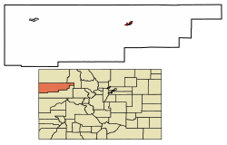 Location of Meeker in Rio Blanco County, Colorado.