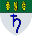 The Saturn symbol representing lead in the municipal coat of arms of Bleiwäsche, since 1975 part of Bad Wünnenberg, North Rhine-Westphalia, Germany