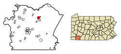 Location of Connellsville in Fayette County, Pennsylvania.