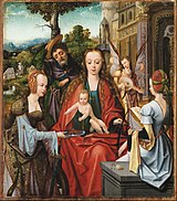 Master of the Antwerp Adoration (and workshop), The Holy Family with Two Saints, c. 1520