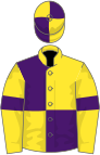 Yellow and purple (quartered), yellow sleeves, purple armlets