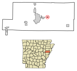 Location of Widener in St. Francis County, Arkansas.