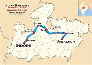 (Indore - Jabalpur) Express (Via Guna and Bina) Route map