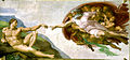 米开朗基罗《创造亚当》，1510至1512年，属于西斯汀小堂穹顶画的一部分