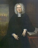 portrait of an older man in a black robe with a powdered periwig