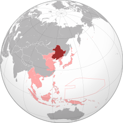 深红色为满洲国政府宣称区域