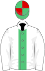 White, emerald green stripe, green and red quartered cap